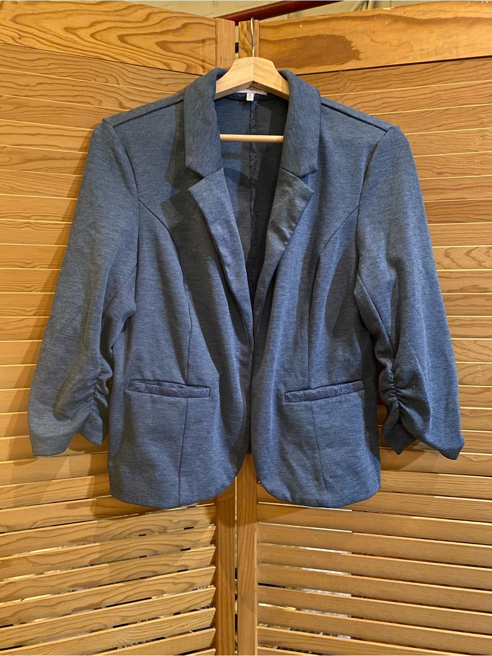 Candie's Heather Gray Open-Front Ruched Sleeve Blazer